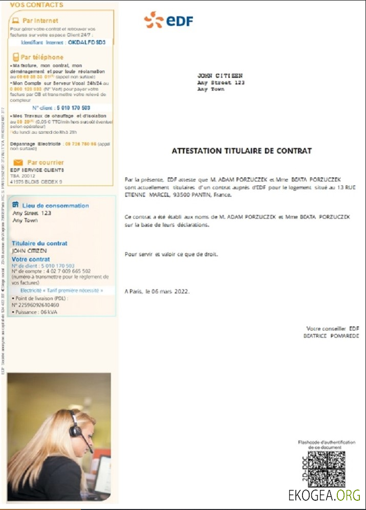 France EDF attestation de contrat 1